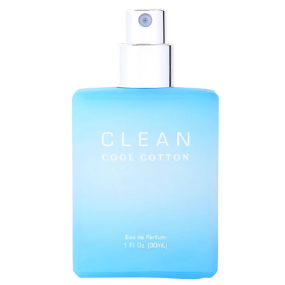 Blue perfume bottle labeled 'Clean Cool Cotton' on a white background Clean Cool Cotton on Decantalize sample decant