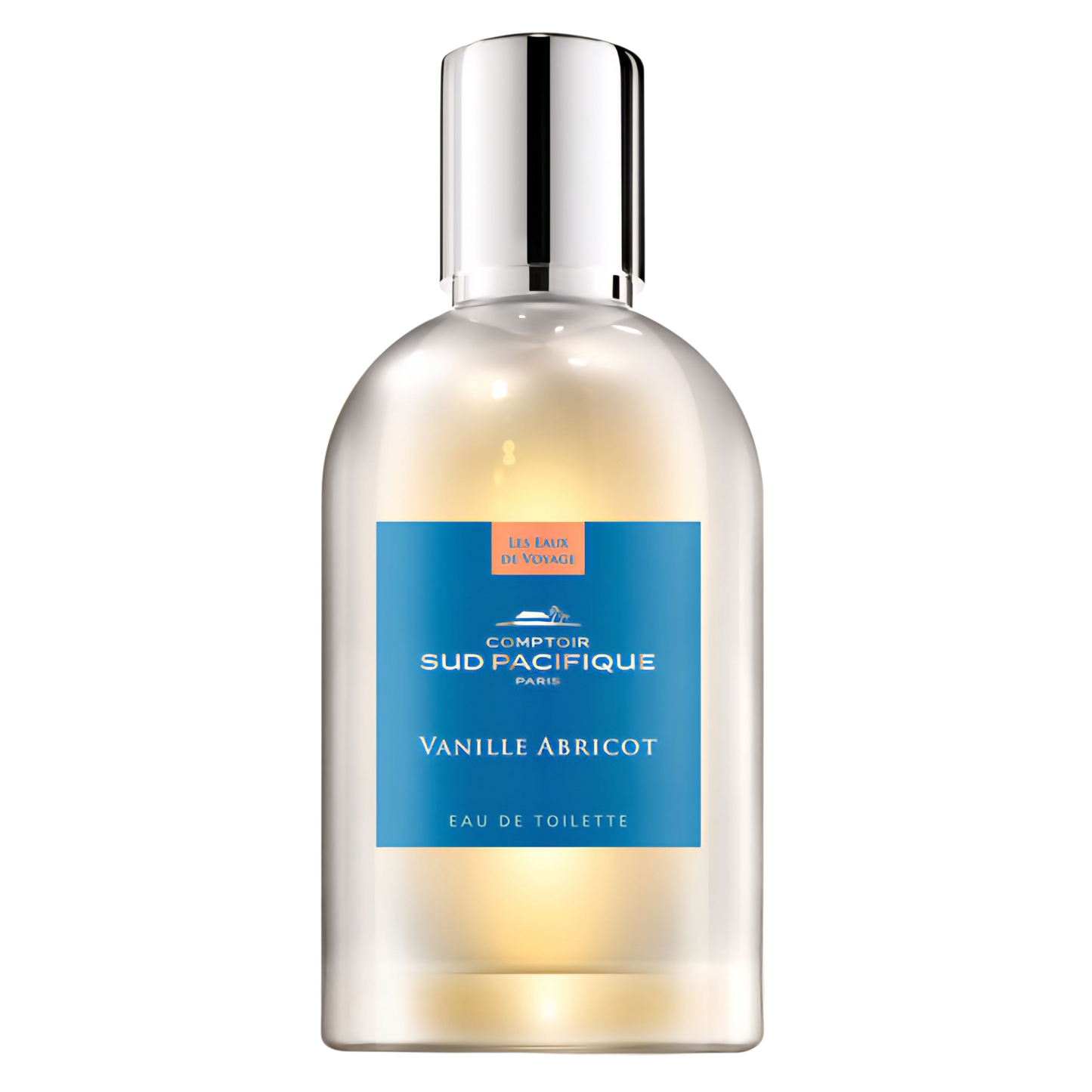 Perfume bottle with a blue label on a white background Comptoir Sud Pacifique Vanille Abricot on Decantalize