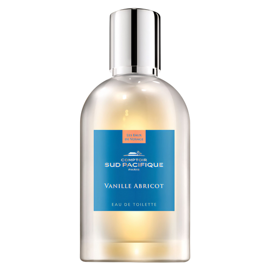 Perfume bottle with a blue label on a white background Comptoir Sud Pacifique Vanille Abricot on Decantalize