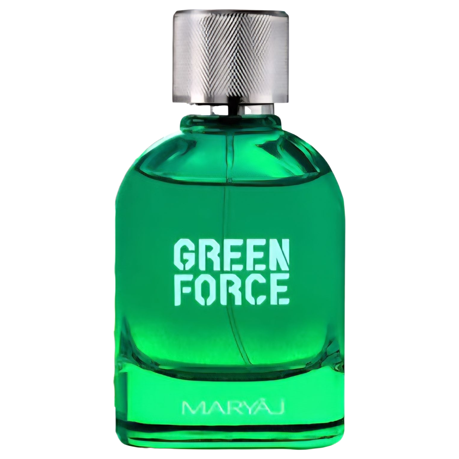 sample decant on Decantalize Maryaj Green Force Perfume For Men Green perfume bottle labeled 'Green Force' by Maryau on a white background