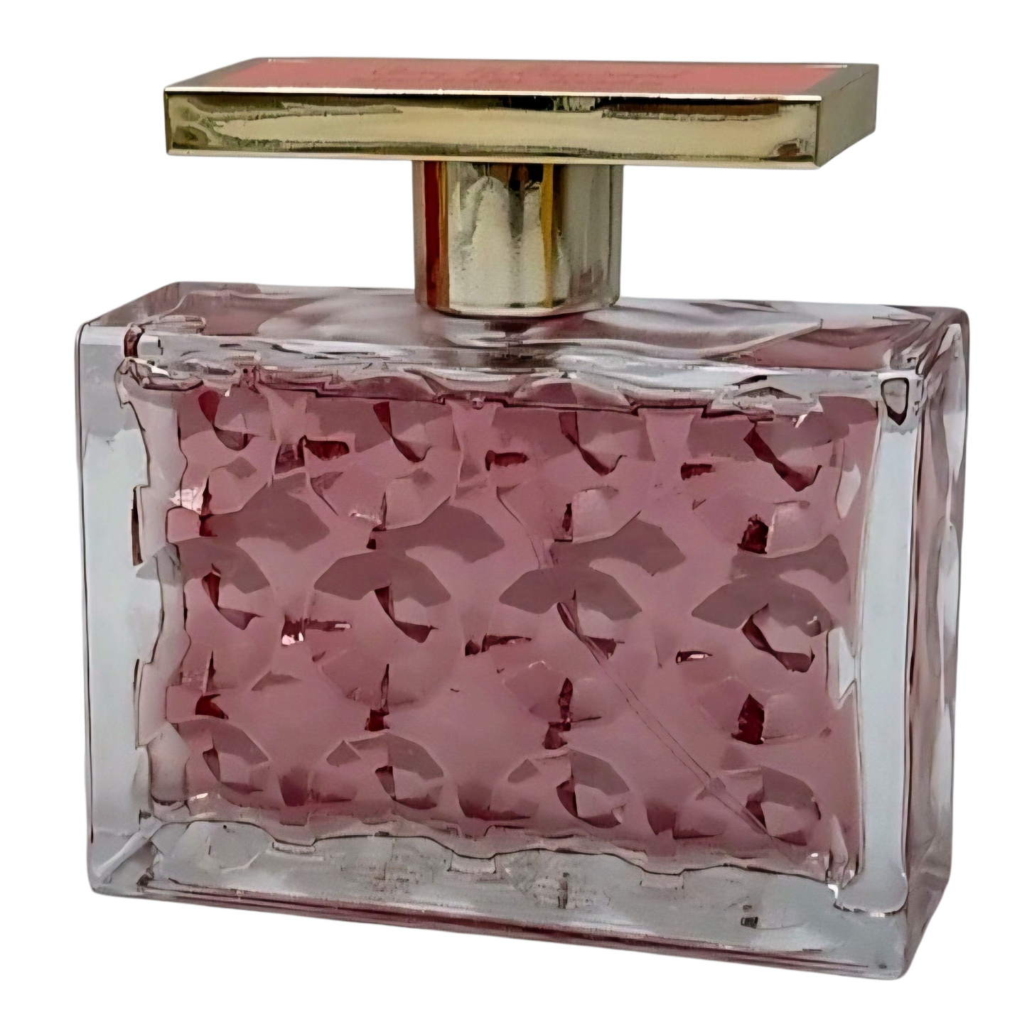 Perfume bottle with pink floral design and gold cap on a white background Michael Kors Very Hollywood on Decantalize sample decant
