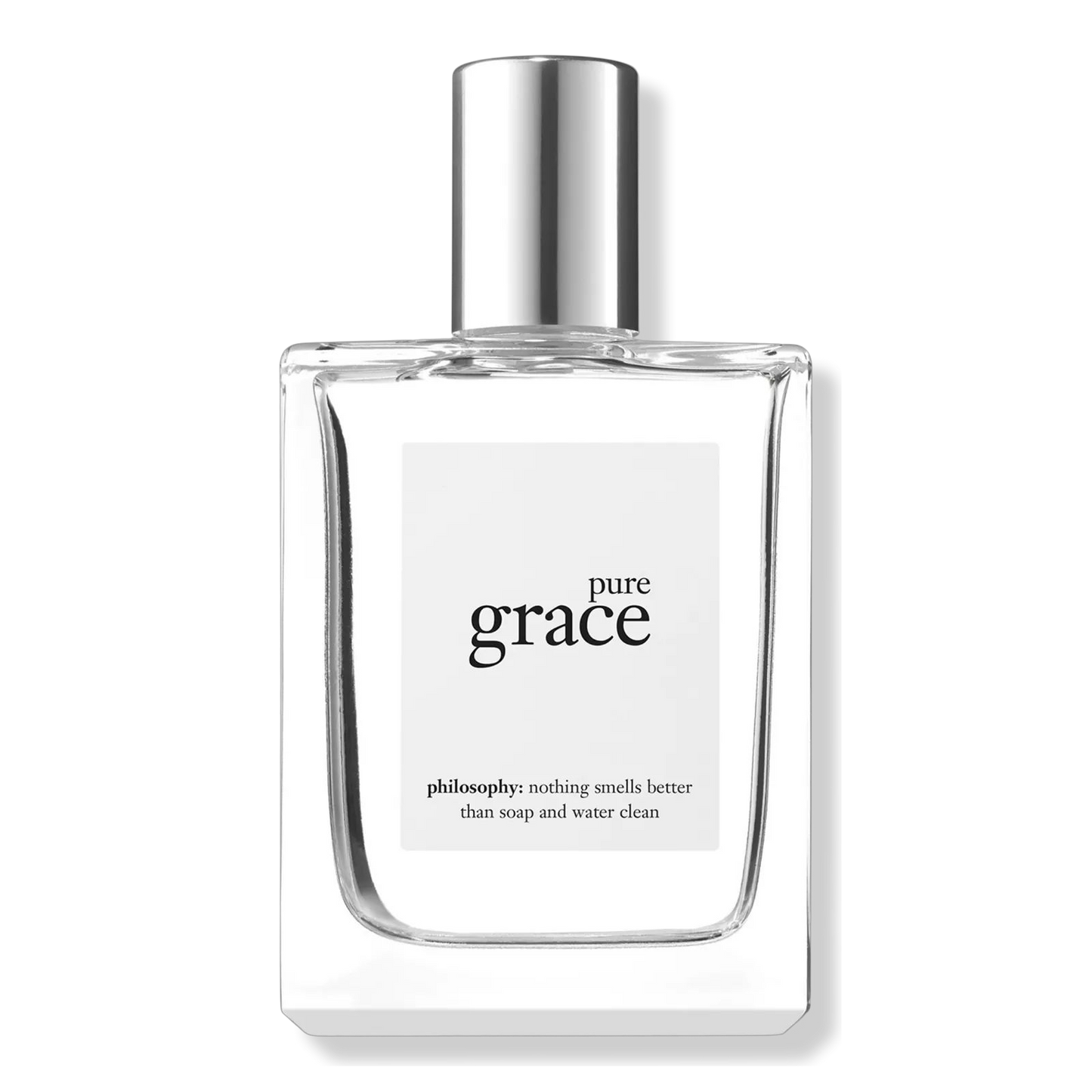 Perfume bottle labeled 'pure grace' by philosophy on a white background. Philosophy Pure Grace on Decantalie sample decant